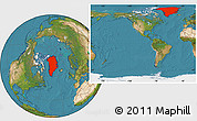 Satellite Location Map of Greenland, within the entire continent