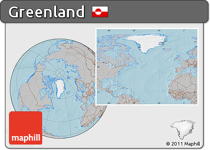 Satellite Location Map of Greenland, gray outside, hill shading