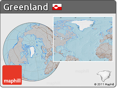 Satellite Location Map of Greenland, gray outside, hill shading