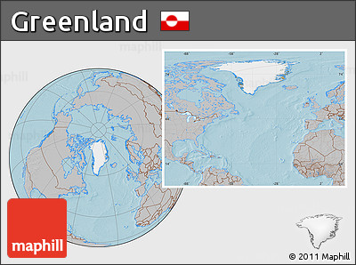 Satellite Location Map of Greenland, gray outside, hill shading