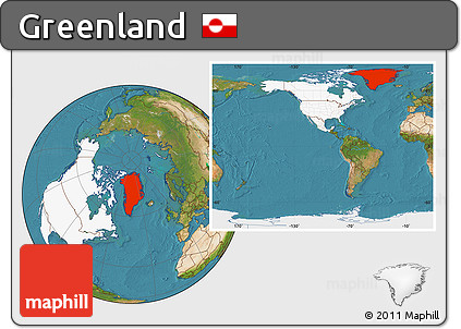 Satellite Location Map of Greenland, highlighted continent, within the entire continent