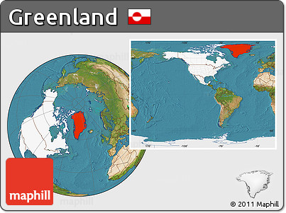 Satellite Location Map of Greenland, highlighted continent, within the entire continent