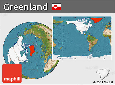 Satellite Location Map of Greenland, highlighted continent, within the entire continent