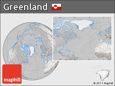 Satellite Location Map of Greenland, lighten, desaturated