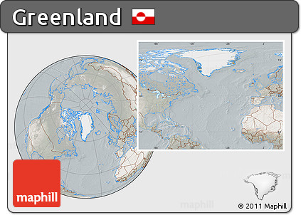 Satellite Location Map of Greenland, lighten, semi-desaturated
