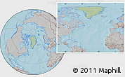 Savanna Style Location Map of Greenland, gray outside, hill shading