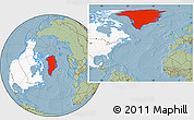 Savanna Style Location Map of Greenland, highlighted continent, hill shading