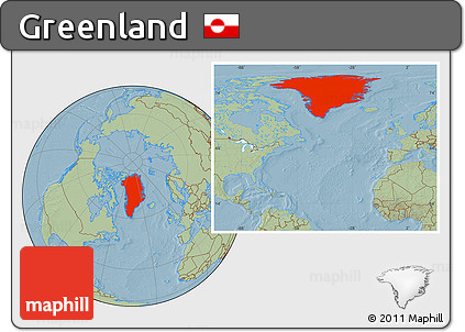 Savanna Style Location Map of Greenland, hill shading