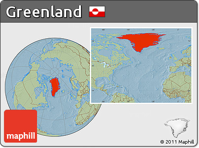 Savanna Style Location Map of Greenland, hill shading