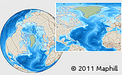 Savanna Style Location Map of Greenland, shaded relief outside, hill shading