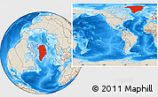 Shaded Relief Location Map of Greenland, within the entire continent