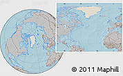 Shaded Relief Location Map of Greenland, gray outside, hill shading