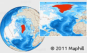 Shaded Relief Location Map of Greenland, highlighted continent