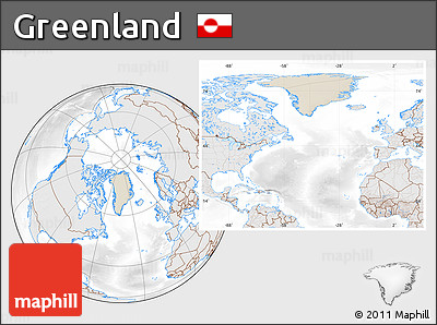 Shaded Relief Location Map of Greenland, lighten, desaturated