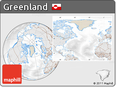 Shaded Relief Location Map of Greenland, lighten, desaturated