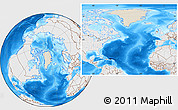 Shaded Relief Location Map of Greenland, lighten, desaturated, land only