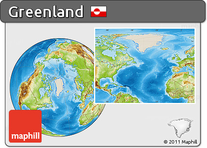 Shaded Relief Location Map of Greenland, physical outside