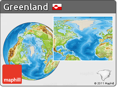 Shaded Relief Location Map of Greenland, physical outside