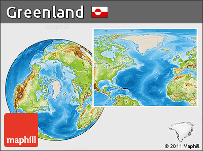 Shaded Relief Location Map of Greenland, physical outside