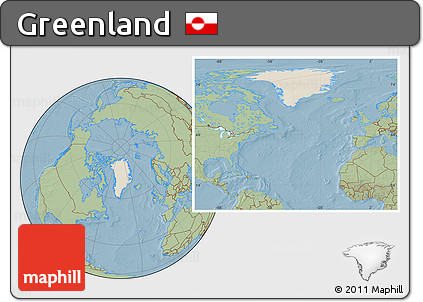 Shaded Relief Location Map of Greenland, savanna style outside, hill shading