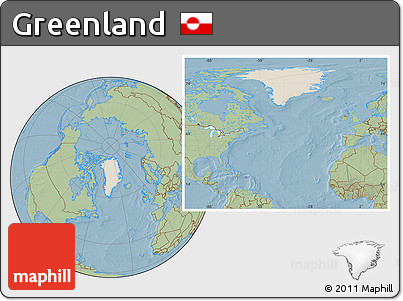 Shaded Relief Location Map of Greenland, savanna style outside, hill shading