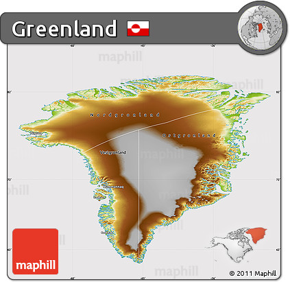 Physical Map of Greenland, cropped outside