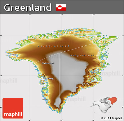 Physical Map of Greenland, cropped outside