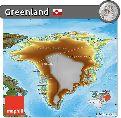 Physical Map of Greenland, darken, land only