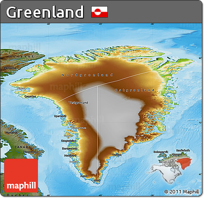 Physical Map of Greenland, darken, land only