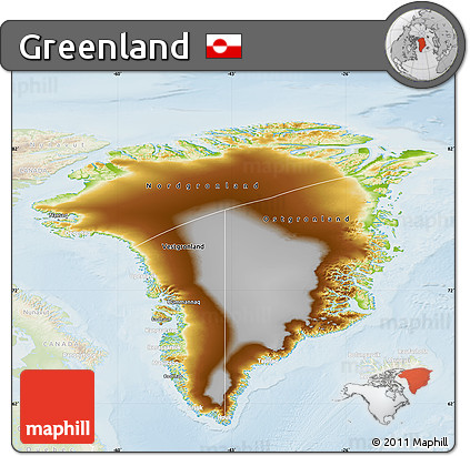 Physical Map of Greenland, lighten