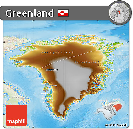 Physical Map of Greenland, lighten, land only