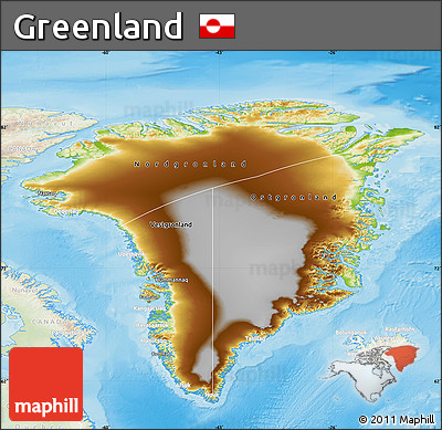 Physical Map of Greenland, lighten, land only