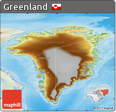 Physical Map of Greenland, lighten, land only