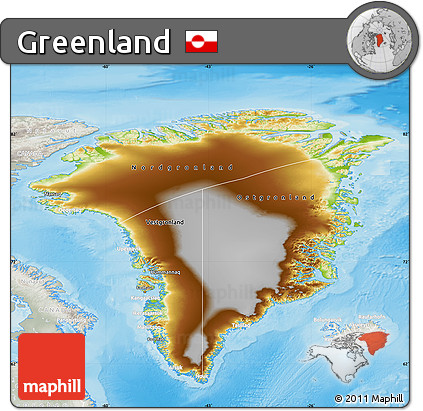 Physical Map of Greenland, lighten, semi-desaturated, land only