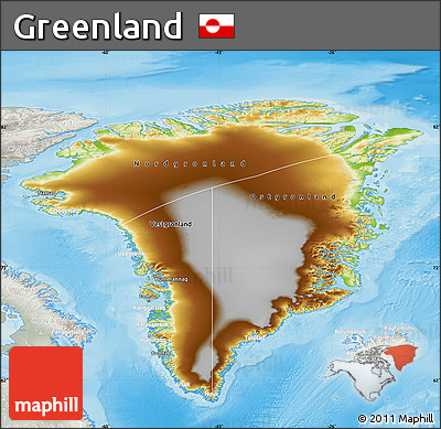 Physical Map of Greenland, lighten, semi-desaturated, land only