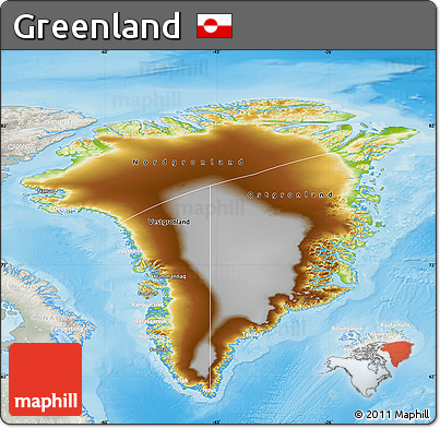 Physical Map of Greenland, lighten, semi-desaturated, land only