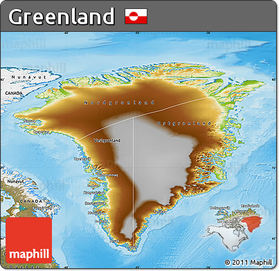 Physical Map of Greenland, satellite outside, shaded relief sea