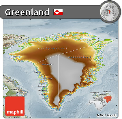 Physical Map of Greenland, semi-desaturated