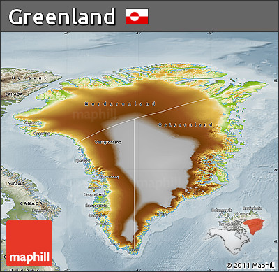 Physical Map of Greenland, semi-desaturated