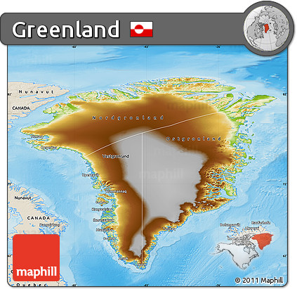 Physical Map of Greenland, shaded relief outside