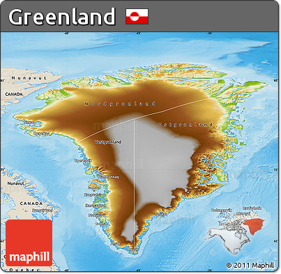 Physical Map of Greenland, shaded relief outside