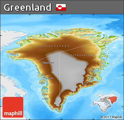 Physical Map of Greenland, single color outside, bathymetry sea