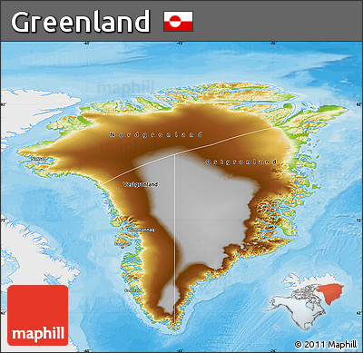 Physical Map of Greenland, single color outside, bathymetry sea, shaded relief sea