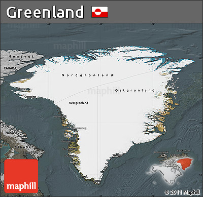 Satellite Map of Greenland, darken, semi-desaturated