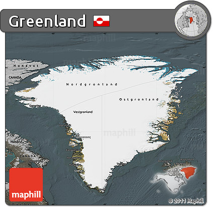 Satellite Map of Greenland, darken, semi-desaturated