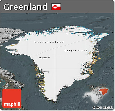 Satellite Map of Greenland, darken, semi-desaturated