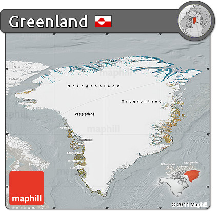 Satellite Map of Greenland, lighten, semi-desaturated