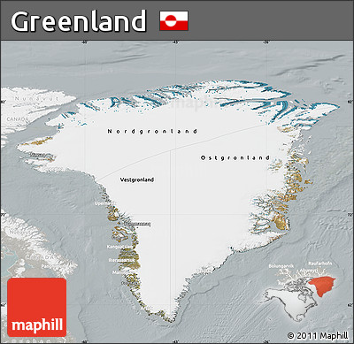 Satellite Map of Greenland, lighten, semi-desaturated
