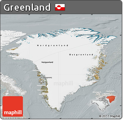 Satellite Map of Greenland, lighten, semi-desaturated