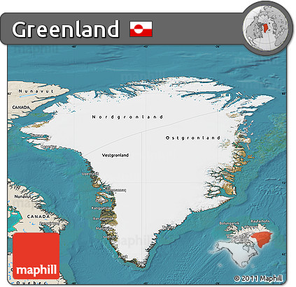 Satellite Map of Greenland, shaded relief outside, satellite sea